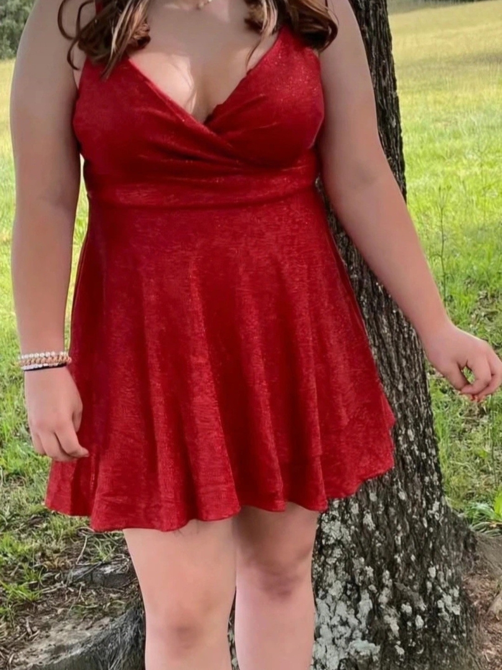 Sparkling Red V-Neck Fit & Flare Mini Dress